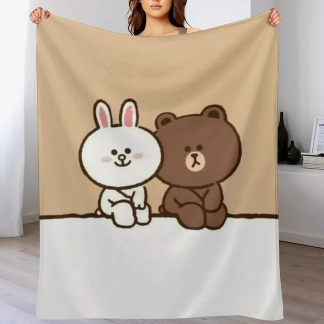 brown cony bear Throw Blanket Warm Decorative Sofas manga Blankets - Image 4